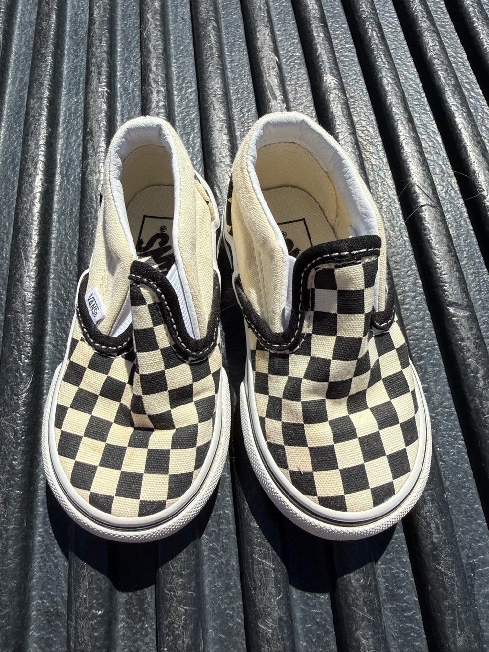 Vans Kids Checkerboard Slip-On Sneakers - Black & Cream